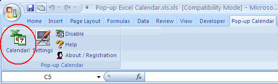 Display the calendar manually by clicking the ribbon button