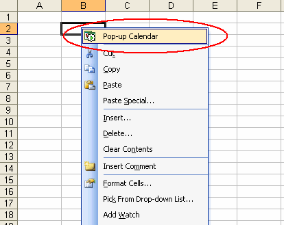 Display the calendar manually by right-clicking the cell