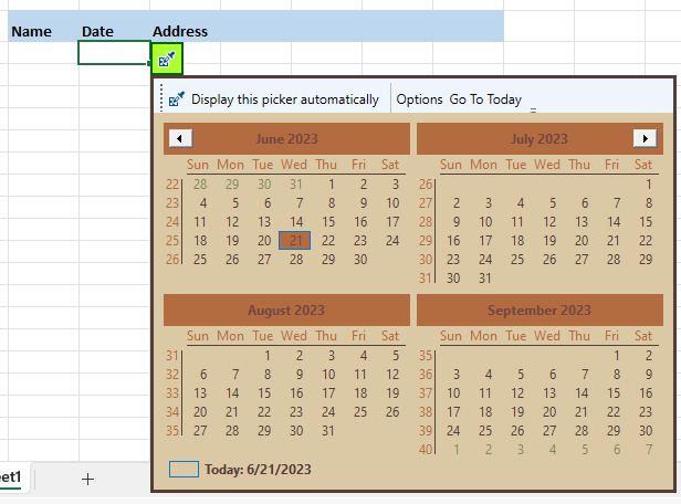 Pop-up Excel Calendar screenshot
