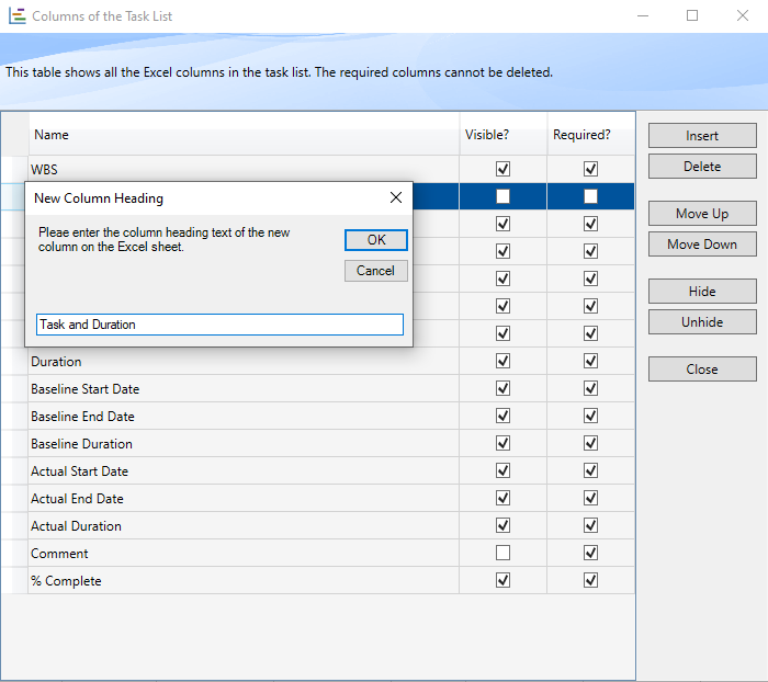 Create custom column using the task list window