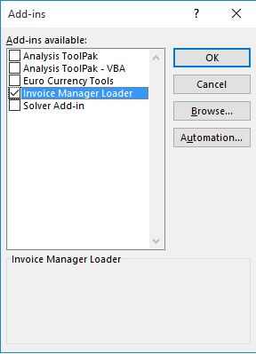 Add-ins dialog shows the loader pogram