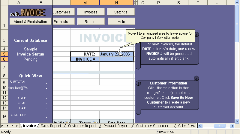Customizing Excel template step 2