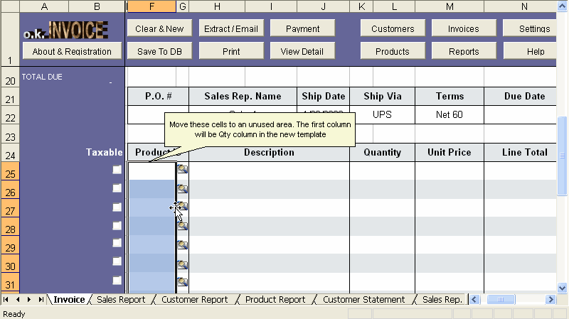 Customizing Excel template step 3