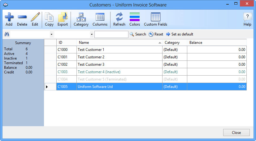 customers data list window