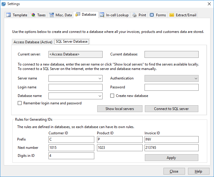 Connect to SQL Server from Invoice Manager for Excel