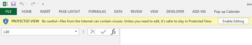 Excel shows 'protected view' warning message 