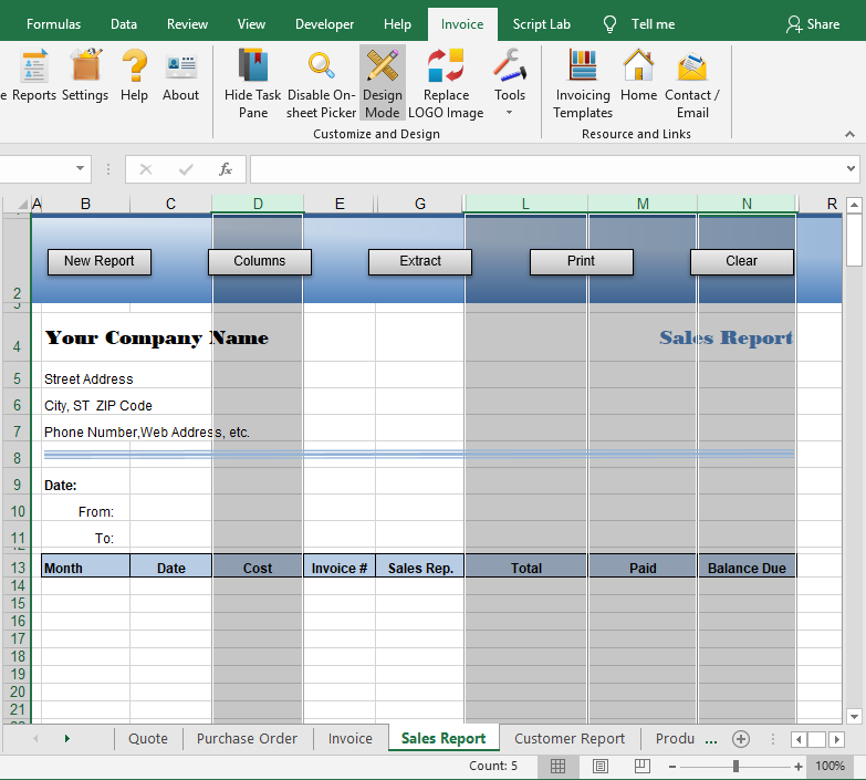 Set column format for reports