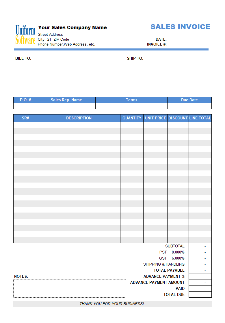 Thumbnail for Advance Payment Invoicing Format