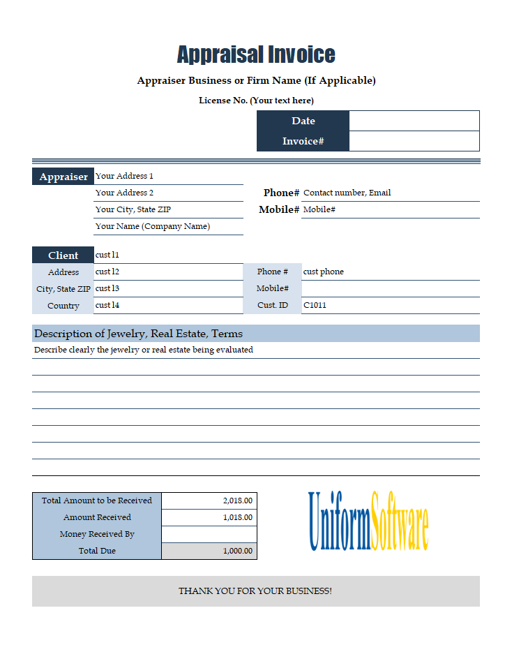 Appraisal Invoice Template