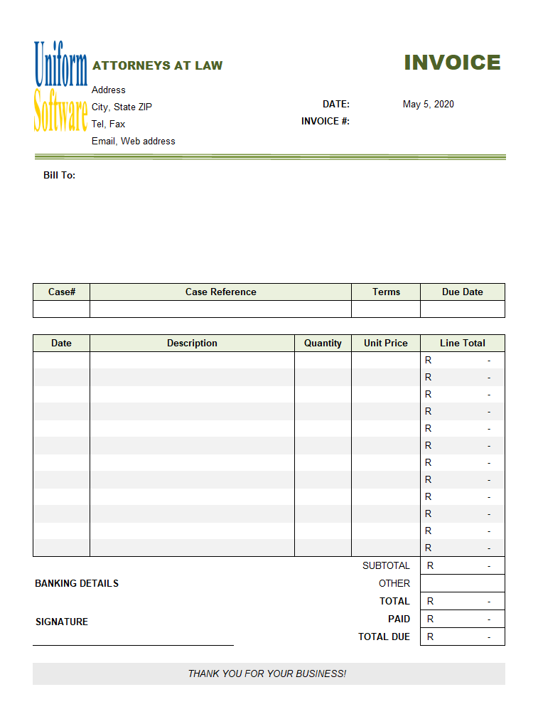 Attorney Invoice Template (South Africa Currency) (IMFE Edition)