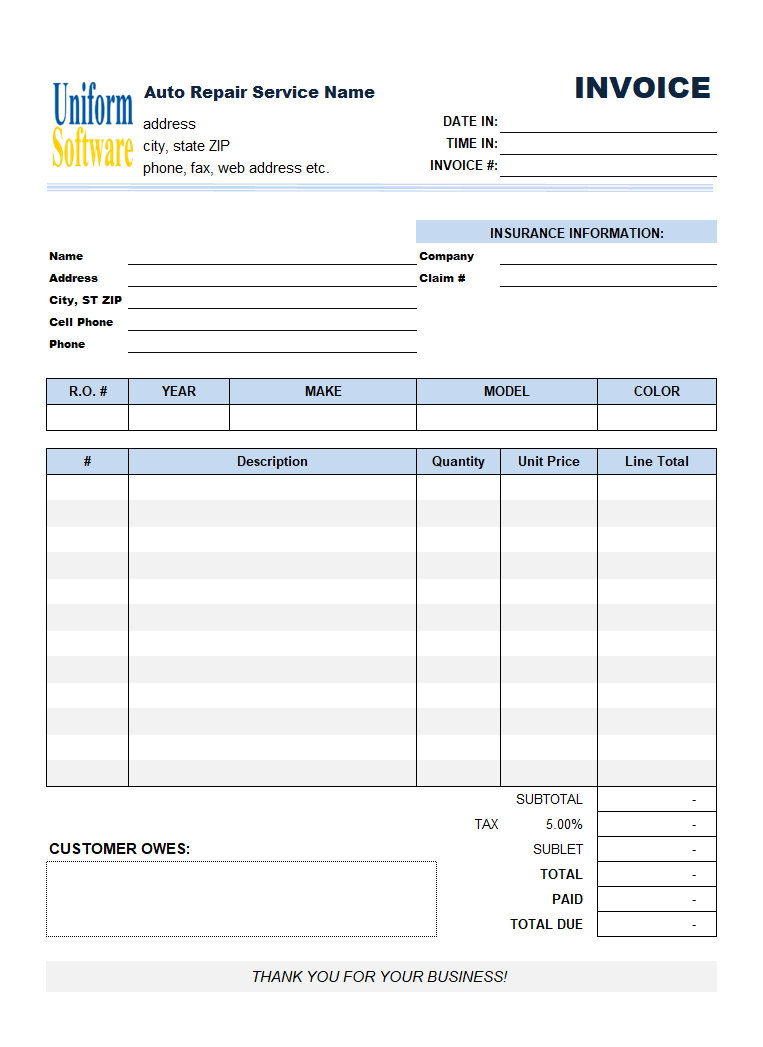Auto Repair Invoicing Sample (2) (IMFE Edition)