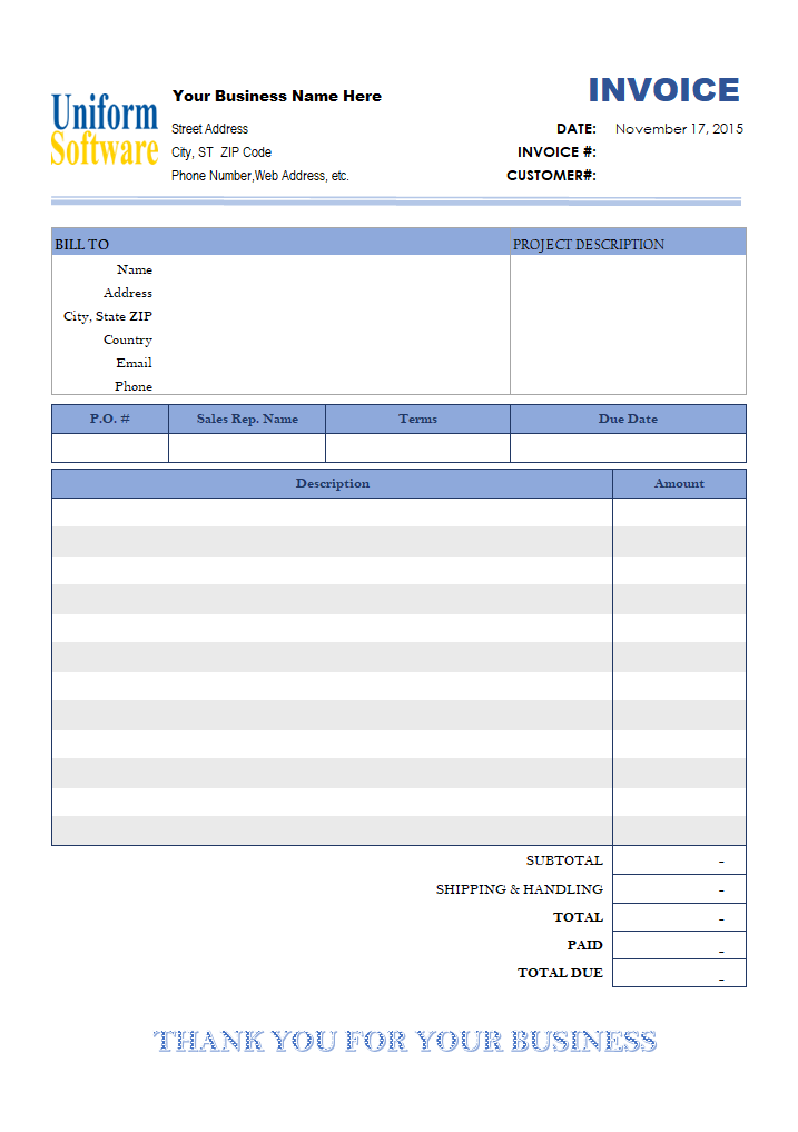 The screen shot for Basic Blank Service Format (No-tax)