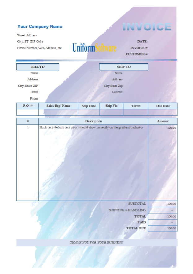 The screen shot for Basic Sales Invoice with Blue-violet Gradient Background