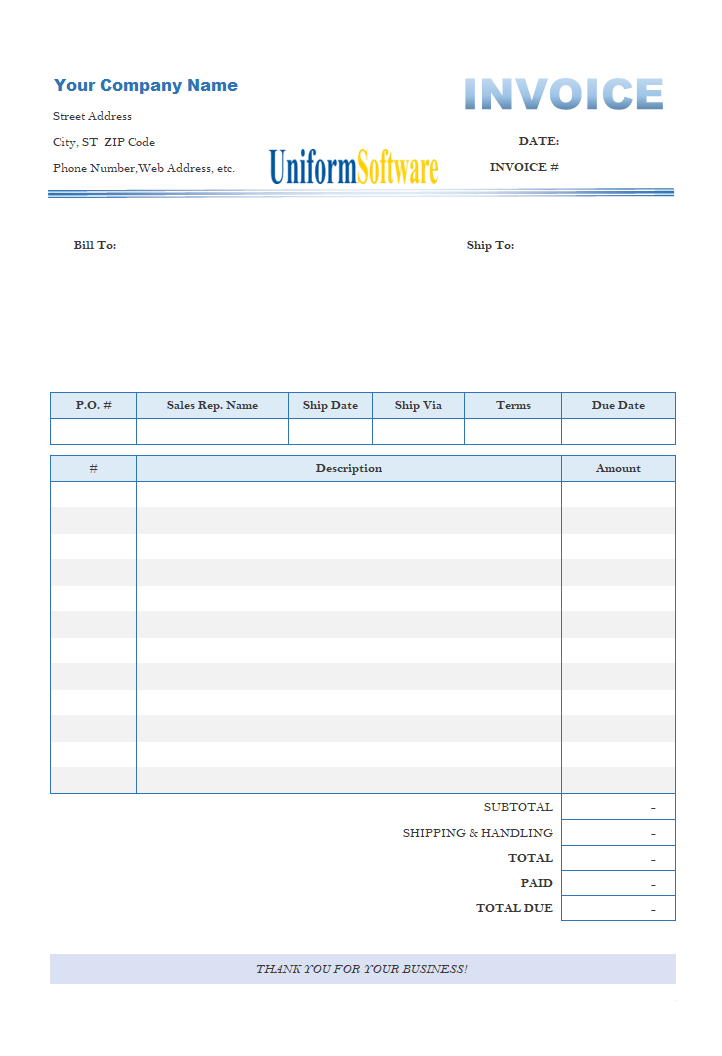Basic Sales Invoice Template (Light Blue)