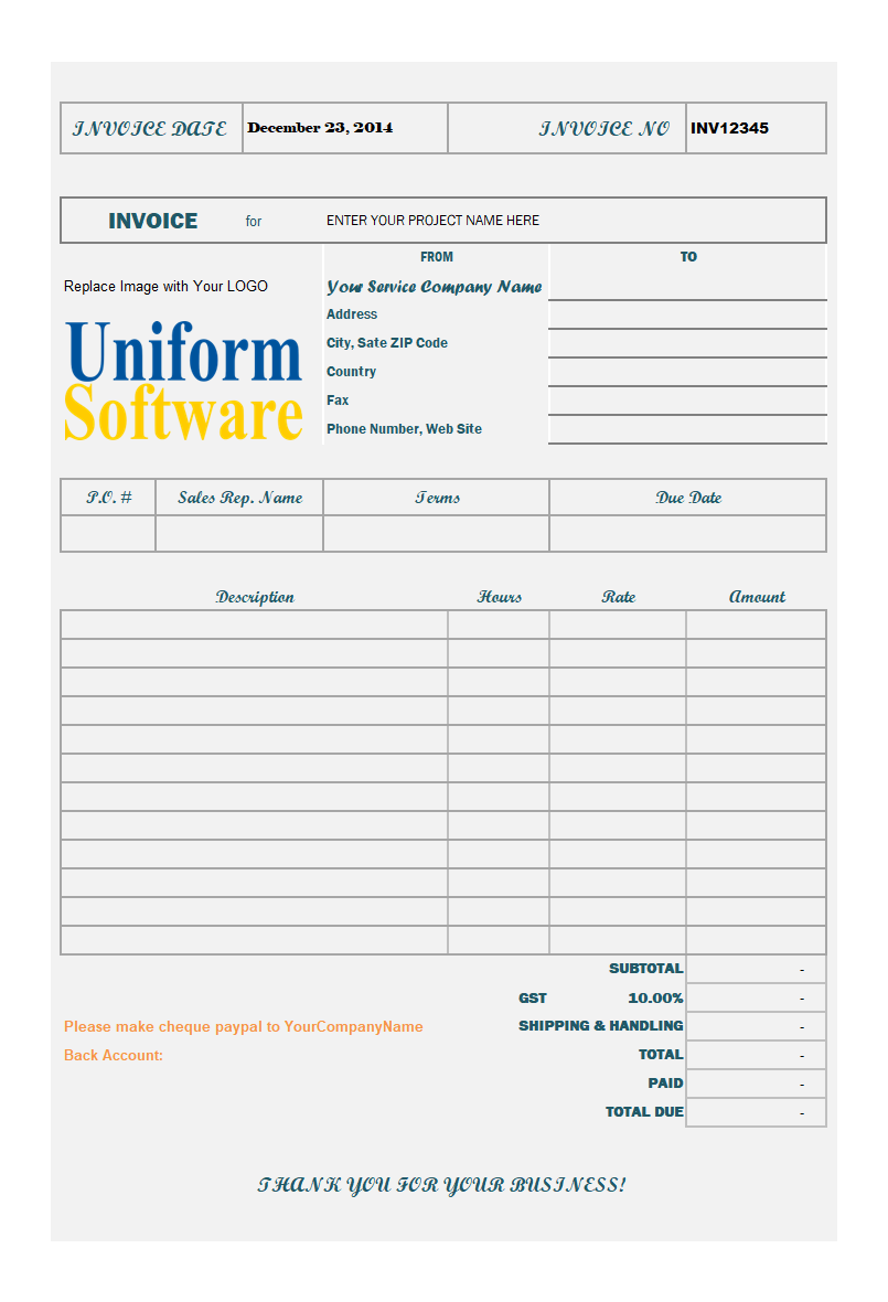 Beautiful Service Invoice Template with Hourly Rate (IMFE Edition)