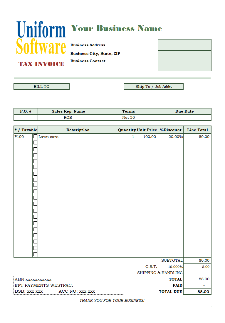 Bill Format for landscaping Service (IMFE Edition)
