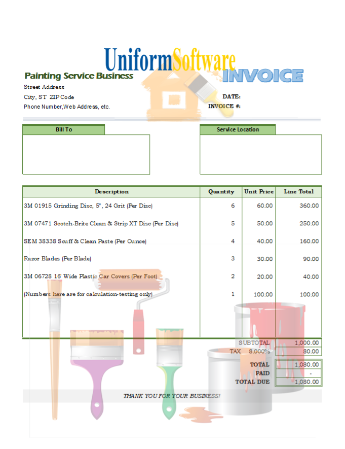 Bill Format for Painting Service (IMFE Edition)