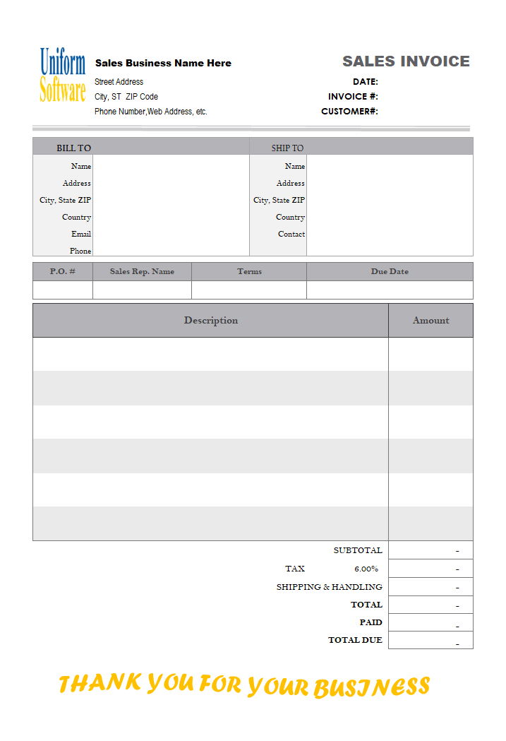 Blank Sales Invoicing Sample (One-tax, Long Description) (IMFE Edition)