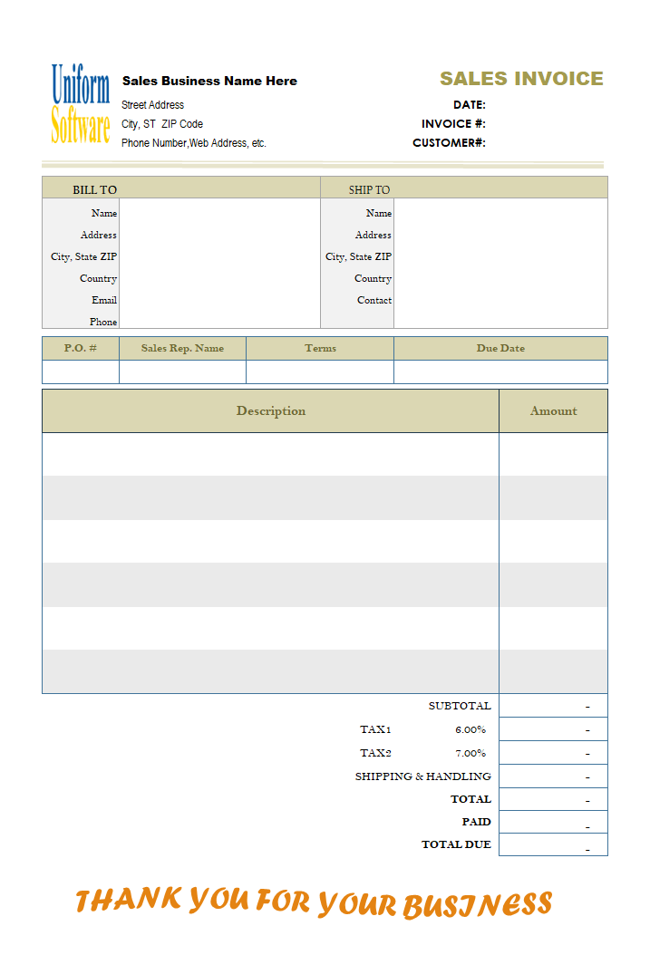 Blank Sales Invoicing Sample (Two-tax, Long Description) (IMFE Edition)