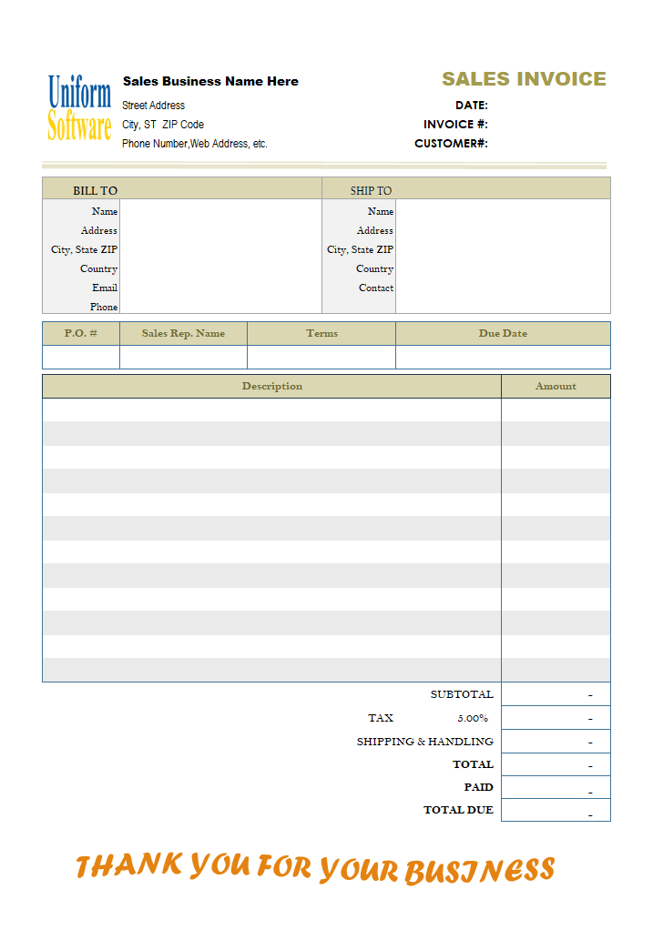 Blank Sales Invoice Sample (One-tax)
