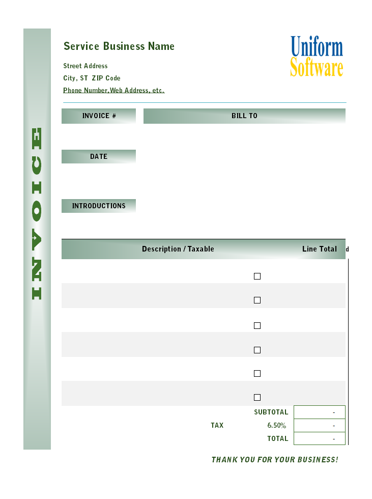Blank Service Invoice with Green Gradient Design (IMFE Edition)