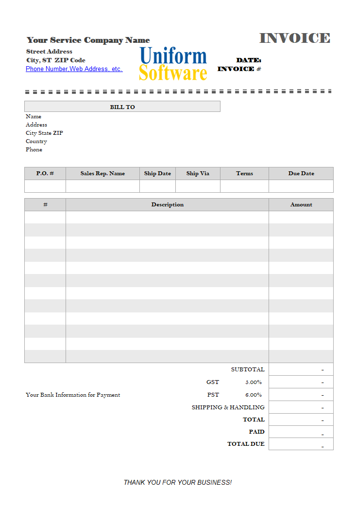 Blank Service Invoice with Logo Picture Illustration (IMFE Edition)