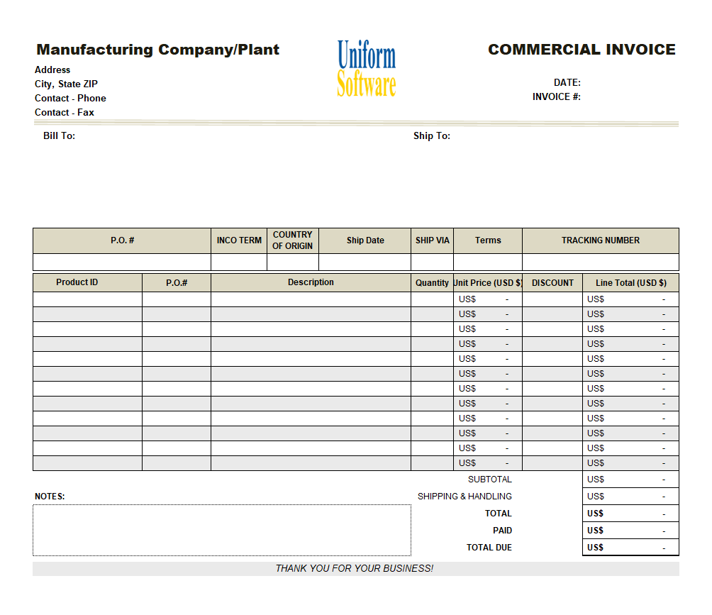 Blank Commercial Invoice Template (IMFE Edition)