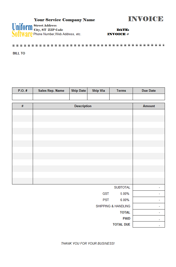 Thumbnail for Blank Service Invoicing Template