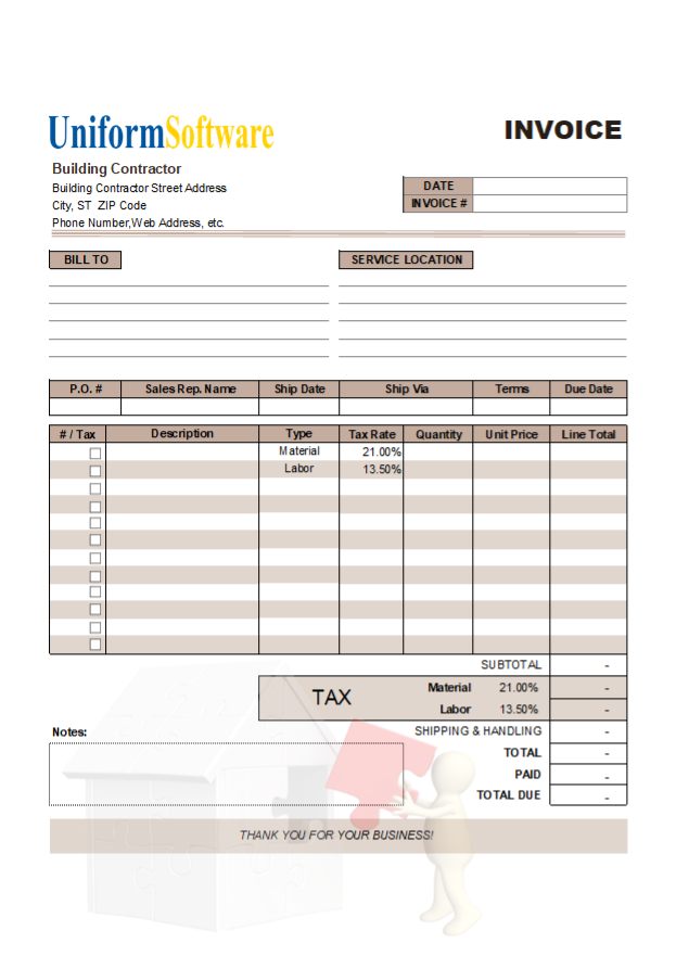 Thumbnail for Building Contractor Invoice Sample
