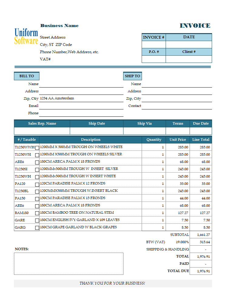 Business Invoice for Netherlands (IMFE Edition)