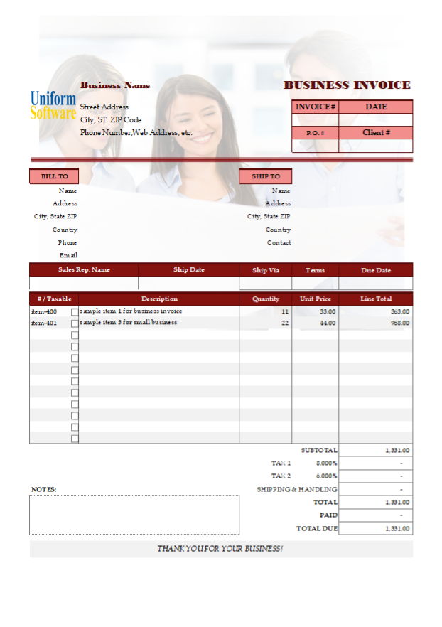 Thumbnail for Business Invoice Template
