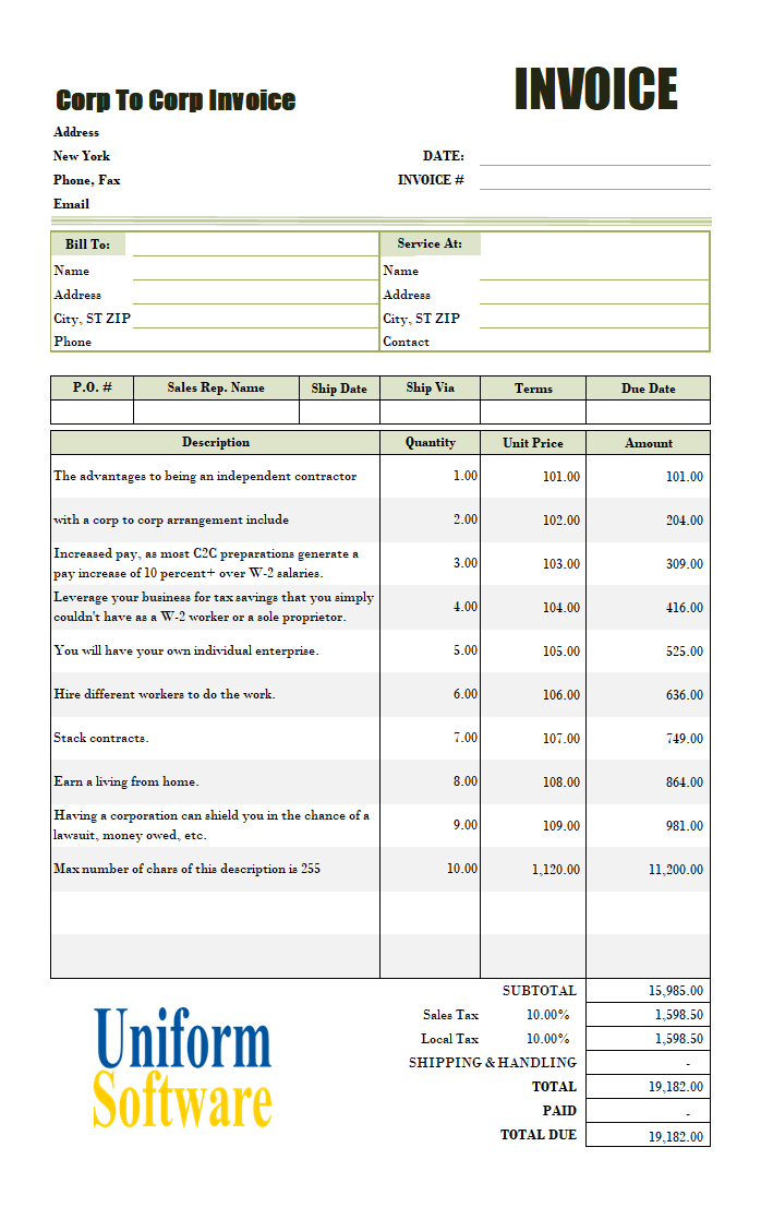 Corp To Corp Invoice Template (IMFE Edition)