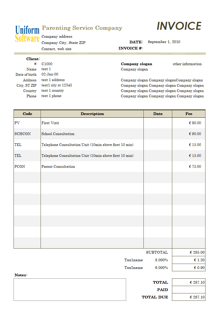 Thumbnail for Child Care Billing Template