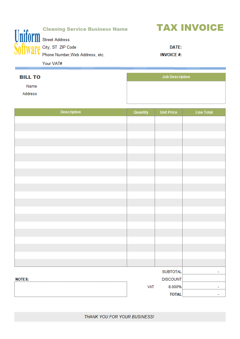 Cleaning Service Bill Format