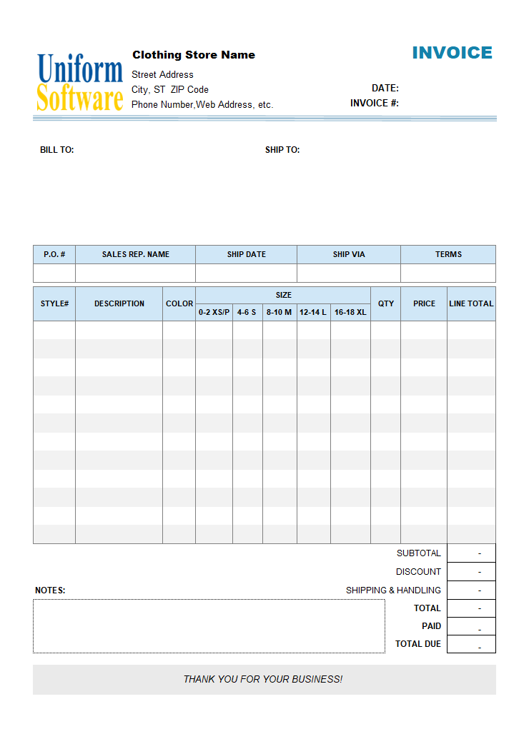 Clothing Store (Manufacturer) Invoice Template with Item Pickup Buttons (IMFE Edition)