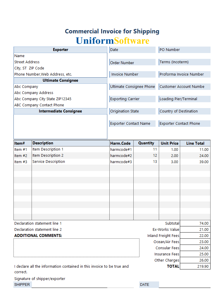 Commercial Invoice for Shipping (IMFE Edition)