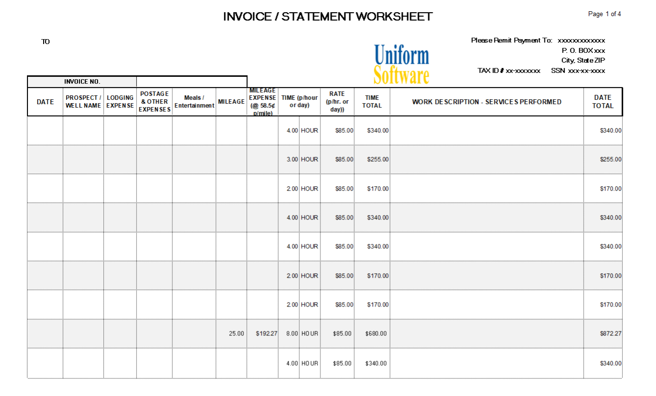 Consultant Invoice with Mileage and Hourly Expenses