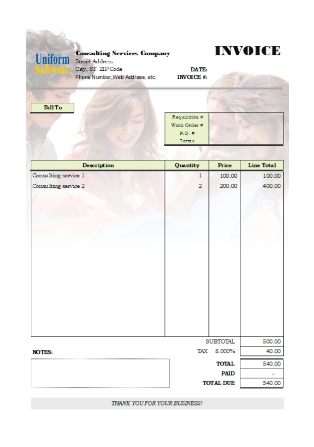 Consulting Invoicing Sample with Consultants Background Picture (IMFE Edition)