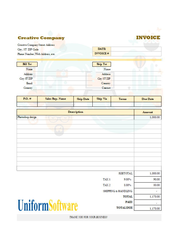 The screen shot for Creative Invoice Sample