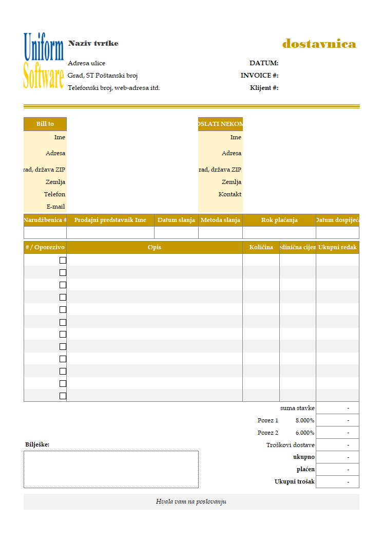 The screen shot for Sales Invoice Form in Croatian