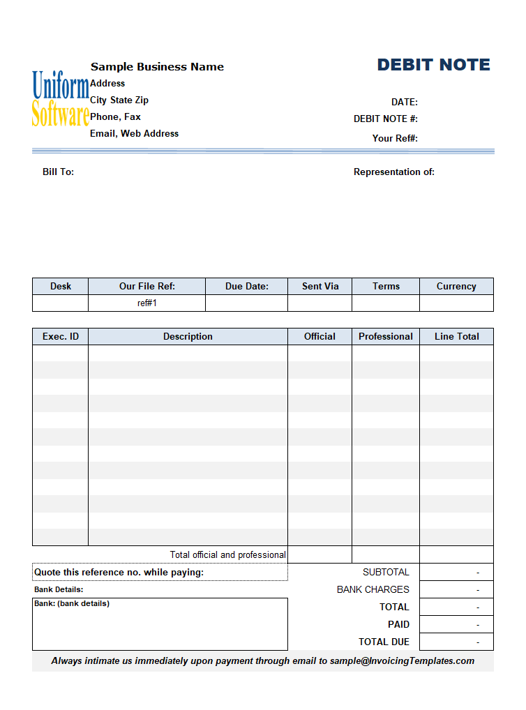Debit Note Template for Attorney (IMFE Edition)