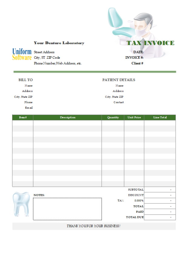 Receipt Sample for Dental Clinic and Denture Laboratory