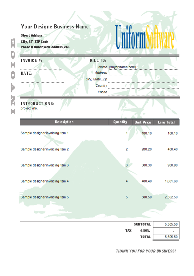 Designer Invoicing Format with Bamboo Chinese Painting (IMFE Edition)