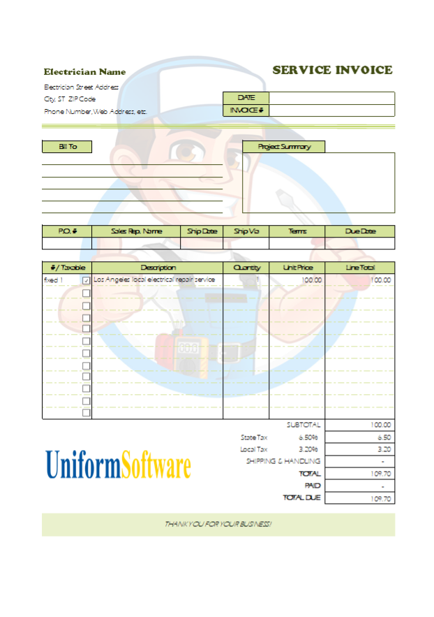 Electrician Service Invoice Thumbnail
