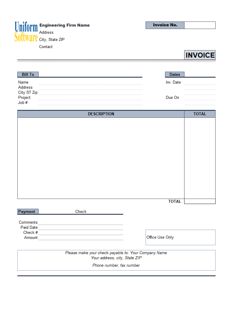 The screen shot for Engineering Invoice Template