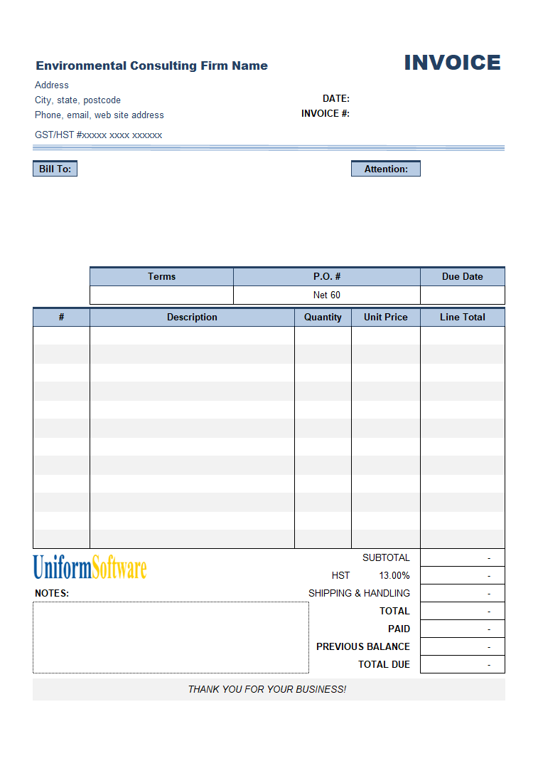 Environmental Consulting Invoice Template