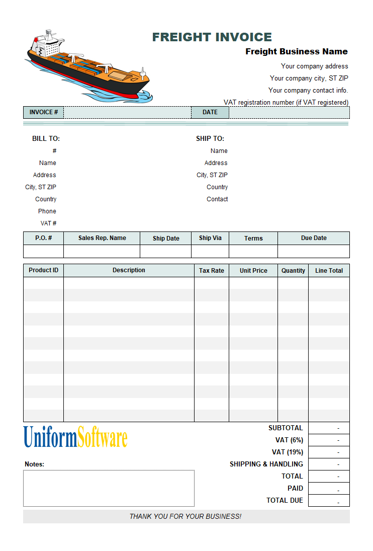 The screen shot for Freight Invoice