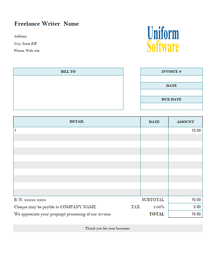 Freelance Writer Invoice (IMFE Edition)
