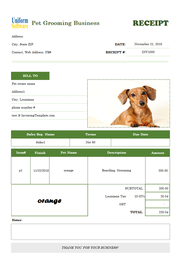 Printable Receipt Template for Pet Boarding (IMFE Edition)