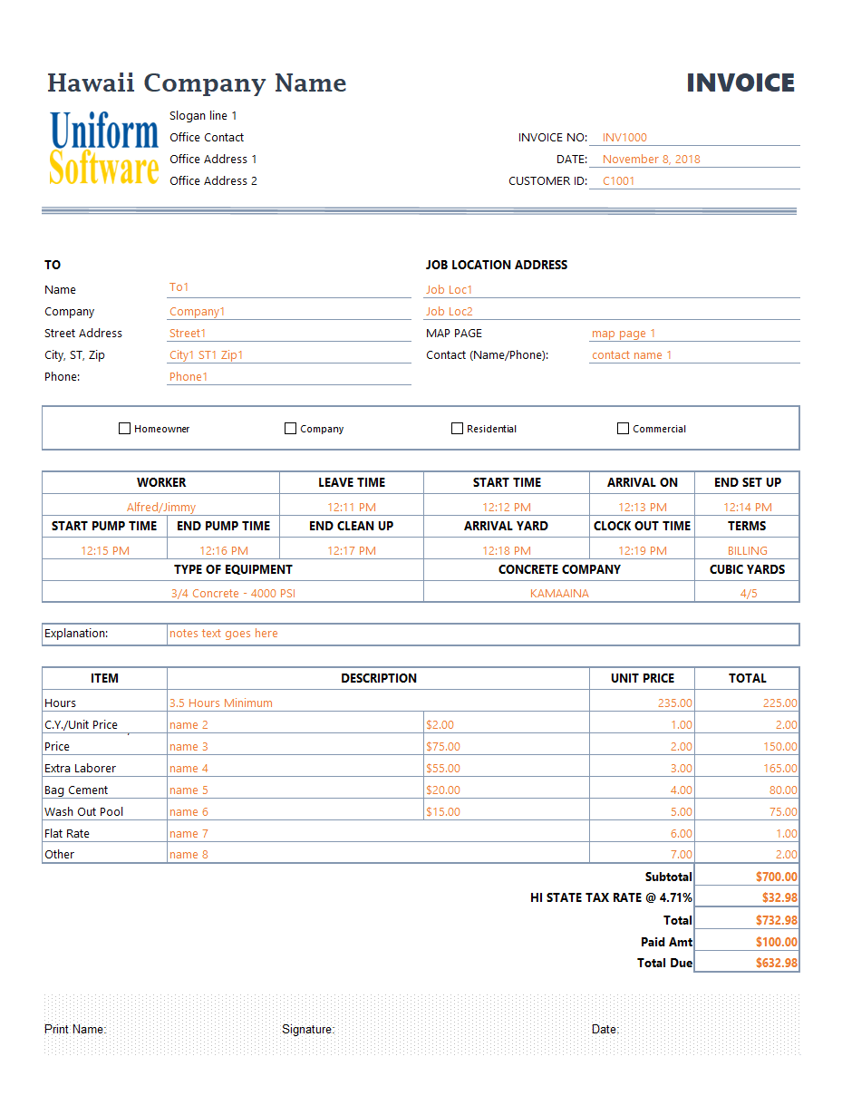 Grout Pump Service Work Order and Invoice (IMFE Edition)